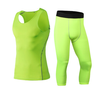 

Running Set Sport Suit Fitness T-Shirt 34 Leggings Pant Gym MenS Sportswear