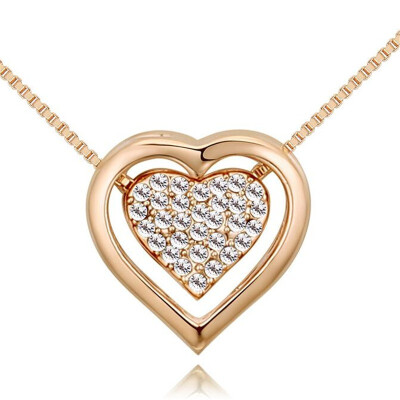 

Romantic Double Heart Necklaces Pendants Crystal from Austrian Elements For Women Jewelry Valentines Day Gift 26578