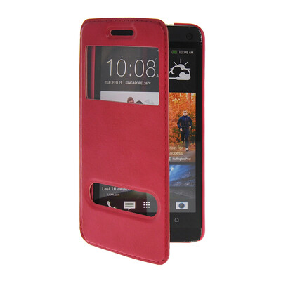 

MOONCASE View Window Leather Side Flip Pouch Stand Shell Back Case Cover for HTC One M7 Hot pink