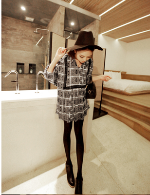 

Lovaru ™ Early autumn of 2015 the new Korean institute of sweet doll dress fashion retro mottled pattern leisure joker