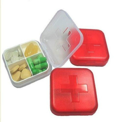 

4-Slot Health Red Mini Medicine Case Medical Pill Drug Box Camping Convenient