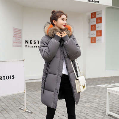 

Womens Hooded Fur Collar Down Cotton Coat Female Long Cotton Jacket Fashion Down Cotton Jacket 2018 Winter New Arrival