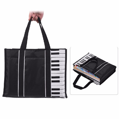 

Waterproof Handbag Music Tote Shoulder Grocery Shopping Bag 5mm Cotton Padding with Piano Key Pattern