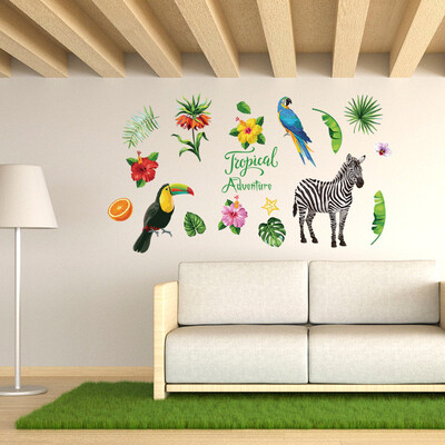 

Tropical Parrot Zebra Wall Stickers Sofa TV Background Wall Decoration Hot Sale Adhesive Murals Removable Decal