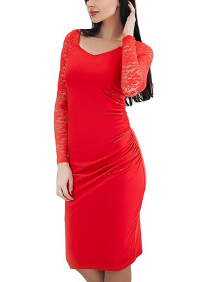 

Lace Sleeves Ruched Side Back Slit Pencil Dress 2018