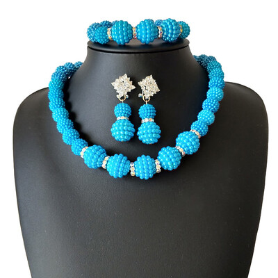 

New Style Nigerian Wedding Beads Bridal Jewelry Set Indian Wedding Jewelry Beads Necklace Earrings For Women African Jewelry Set