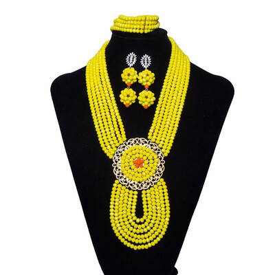 

Fashion Trend Nigerian Wedding Crystal Jewelry Set For Women Green African Beads Jewelry India Bridal Costume Necklace Set