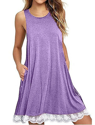 

2018 Summer Women Casual Round Neck Solid Color Loose Sleeveless Beach Tank Top A-line Pocket Dress Sexy Short Club Party Mini Hal