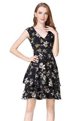 

Womens Sleeveless V-Neck Floral Fit & Flare Dress
