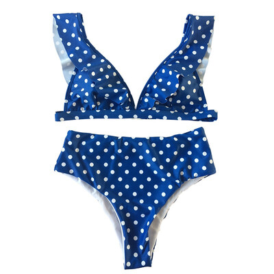 

Summer 2018 Swimwear Bathing Bikini Set Wave Point Lotus Leaf Decoration Bandage Bra Push-up Suit Women Sexy Wave Point Swimsuit