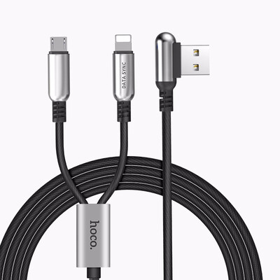 

HOCO Zinc Alloy 90 Degree 2 in 1 Charging Cable 3A Charge Cable For Samsung Micro USB Cable For lightning iPhone 6 7 8 Cable