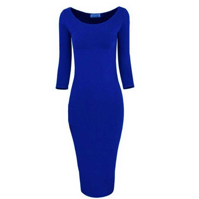 

7Colors Fall 2015 New Slim Thin Solid Color Round Neck Sleeve Knit Dress Seven Four Yards Mini Dress Ladies Dresses