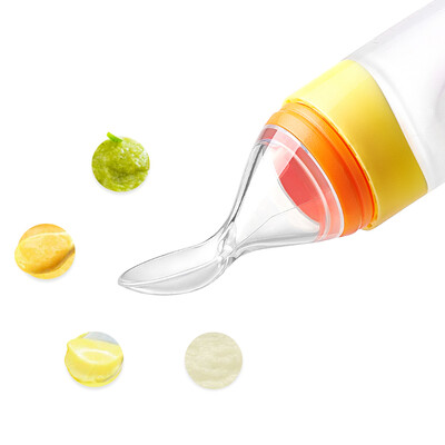 

NEWYERBAY baby food supplement feeding baby silicone squeezed food supplement feeding spoon orange yellow