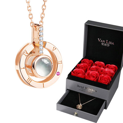 

Van Lisa 925 Silver Necklace Love Rubiks Cube Pendant Creative Rose Soap Flower Gift Box Jewelry Box Send Wife Tanabata Birthday Gift