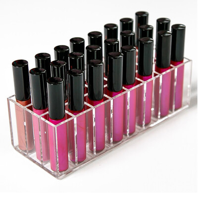 

AILA Acrylic Lip Gloss Holder 24 Slots Lipstick Box Display Stand Sundry Storage Box Cosmetic Makeup Organizer