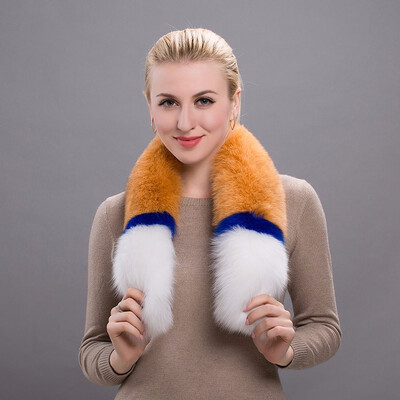 

Autumn&winter new fashion female fox scarf natural fox fur warm color color matching striped scarf party elegant gift discount