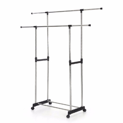 

IKAYAA Double Extendable Cloth Hanger Rolling Garment Rack Heavy Duty Rail Ship to