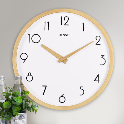 

Han Shi Hense modern minimalist wood wall clock mute living room clock creative Nordic wind watch fashion home quartz clock HW21B wood color