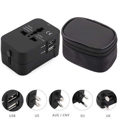 

HHT202 Multifunctional Travel Adapter International Plug Dual USB Charging Port Universal AC Socket Drop Protection Bag
