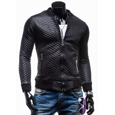 

Fashion Men PU Leather Jacket Outwear Slim Fit Coat Winter Casual Blazer Grid