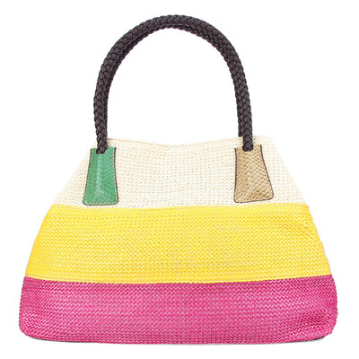 

Fawziya Straw Bag With Leather Handle Color Block Tote Handbags For Women Crossbody Travel Bag
