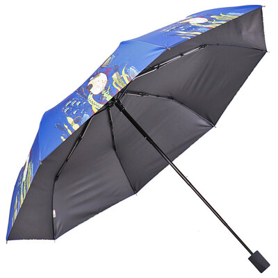 

Paradise umbrella full shading vinyl transfer ocean flower tri-fold small black umbrella umbrella umbrella sun umbrella blue 30492ELCJ