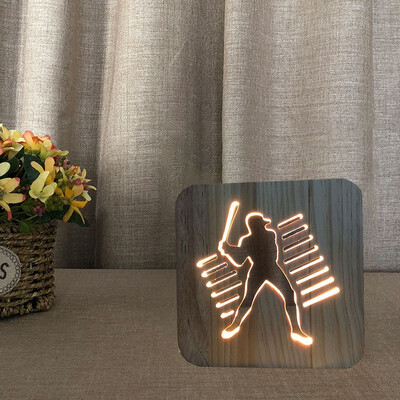 

2018 New Wood 3D Light Baseball Warm Night Light