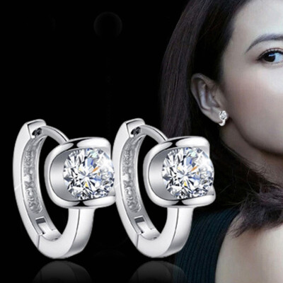 

Clear CZ Diamond Crystal Hoop Earrings Women Silver Color Korea Trendy Jewelry White Gold Plated F33