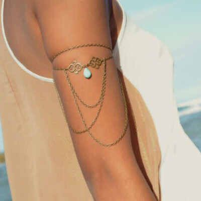 

Vanker Women Arm Chain Blue Bead Layers Tassel Armband Cuff Bracelet Harness Chain