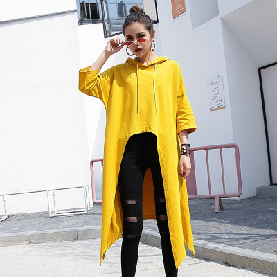 

2018 New Womens Spring Loose Long Three Quarter Sleeve Plus Size Women Casual Hooded Sweatshirt