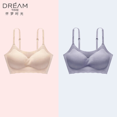 

Dream time 2 pieces gathered bra without rims running shockproof seamless comfort girl sports seamless bra 812 black skin color L