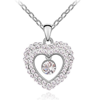 

Crystals Heart Pendant Necklace Made With Crystal from Austrian Elements For Women Birthday Gift Cute Silver Color Jewelry 4648