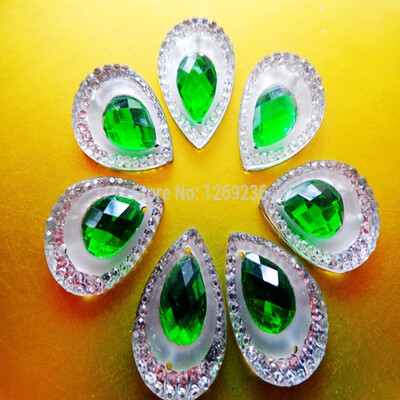 

100pcs 13 * 18mm зеленый / серебристый AB цвет rhinestones Sew На кристалле капли воды каменная смола камни скругление стразы драгоценные камни