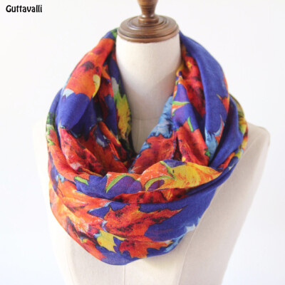 

Guttavalli Women Colorful Maple Leaves Ring Shawl Vintage Viscose Chevron Loop Scarf Soft Spring Winter Flowers Infinity Scarves