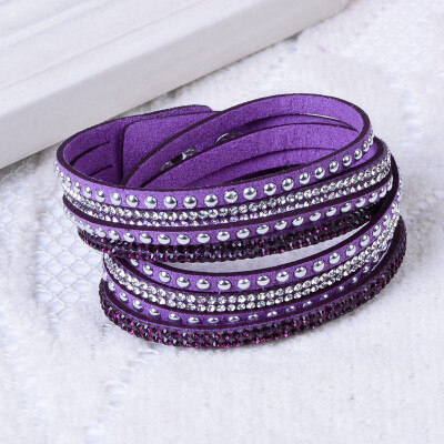 

MyMei Crystals 2 wrap Layers Around PU Leather Adjustable Bracelet New Fashion