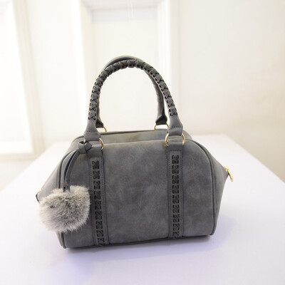 

2016 New fashion women leather handbags wool ball shoulder bag famous brand design bag handbags black weave tote bags