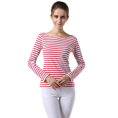 

POPBASIC Slim Waist Designer Striped Long Sleeve T shirts For Womens