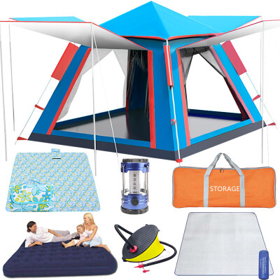 

Antarctic outdoor tent travel camping tent 3-4 people rainproof sunscreen tent set moisture mat picnic mat tent light inflatable bed four sides open window blue