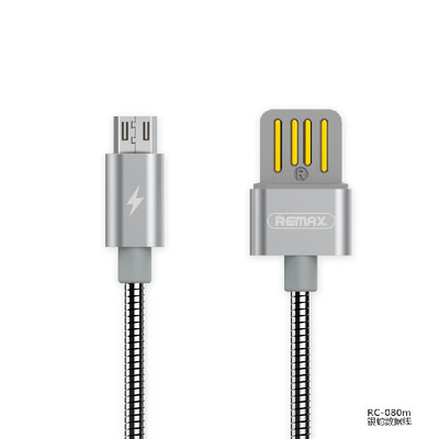 

REMAX Spring Metal Micro USB Data Cable 1m 21A Dual side USB cable Sync Charger Cable fast Charging cable for XiaomihuaweiHTC