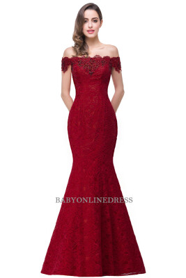 

Elegant Crystal Beaded Red Royal Blue Lace Mermaid Long Evening Dresses 2018 Prom Party Dress