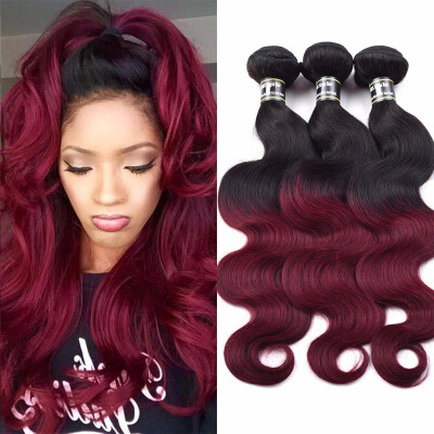 

Amazing Star Brazilian Body Wave 1BBurgundy Ombre Hair Brazilian Virgin Hair Human Hair Extensions Soft&Bouncy Hair Weave