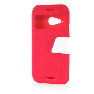 

MOONCASE View Window Leather Side Flip Pouch Ultra Slim Shell Back ЧЕХОЛ ДЛЯ HTC One Mini 2 (M8 Mini) Hot pink