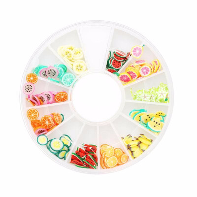 

12 Grids 3D Nail Art Colorful Polymer Clay Fruit Flower Slices DIY Design Charm Summer Style Decorations Accessories Kits