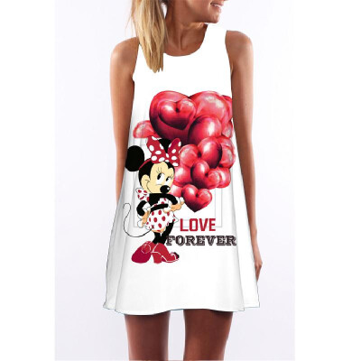 

2018 Summer Dress Cat Print O-Neck Sleeveless Dress Women Sexy Casual Mini Vestido Casual A-Line Dresses Funny Casual Top