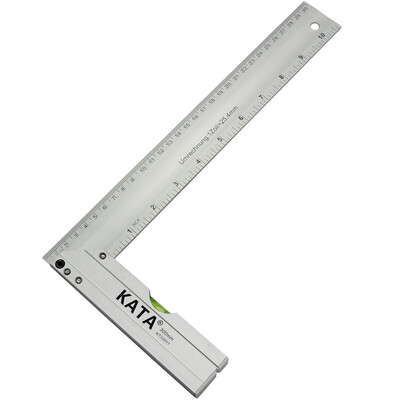 

KATA Aluminum alloy steel square ruler 90 degree with level double-sided scale turn ruler L-type ruler carpentry ruler 300mm le