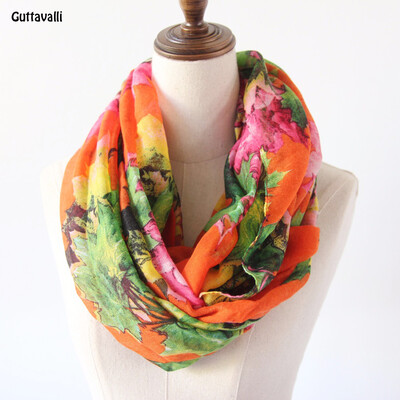 

Guttavalli Women Colorful Maple Leaves Ring Shawl Vintage Viscose Chevron Loop Scarf Soft Spring Winter Flowers Infinity Scarves