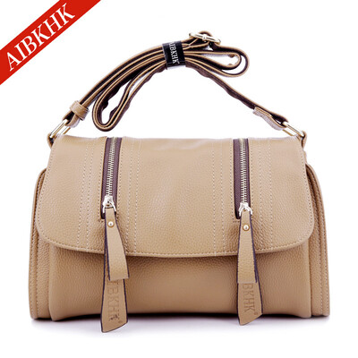 

Aibkhk женщин просто натуральная кожа сумки с 2-слойные кожа коровы две ряда молния сумка четыре цвета M001