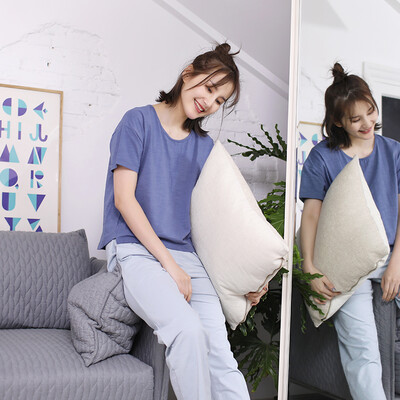 

Haizhining WMJ-040 pajamas ladies summer bamboo cotton thin short-sleeved trousers home service suit home two-piece gray blue 175 XXL