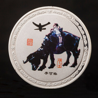 

1pcs lot New Chinese ink&water series zodiac coin feng shui silver coin auspicious animal coin family decoration collection