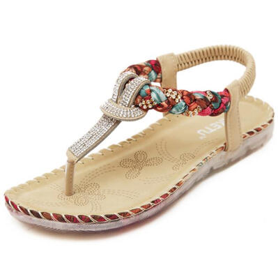 

2018 New Women Sandals Ethnic Style Sandals Bohemia Rhinestone Large Size Flat Shoes Women Shoes